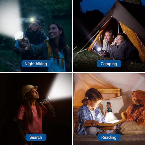 Image of 4-in-1 LED Torch Lights Rechargeable Emergency Torch Light 3W USB Charge Flashlight - High Power Long Distance Beam Range 4 Mode Torch for Outdoor, Indoor, Hiking, Walking, Camping