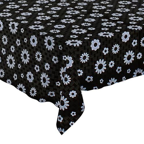 Image of PVC Self Design Waterproof Table Cover for Dining Table (6 Seater (54 inch x 78 inch), Black, White)