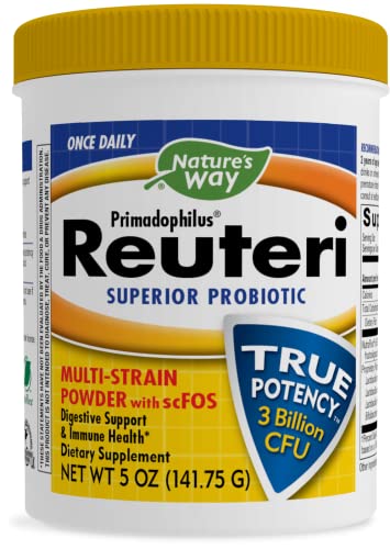 Nature's Way Once Daily Primadophilus Reuteri Superior Probiotic Multi Strain Powder with scFOS Digestive Support & Immune Health, 5 Ounce (Keep refrigerated to maintain maximum potency)