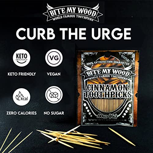 Bite My Wood Cinnamon Toothpicks - Infused 3 Times Flavor Toothpicks May Aid In Quit Smoking, Zero Calories Keto Friendly, May Help Curb The Urge When Dieting - 100 Count (Cinnamon)
