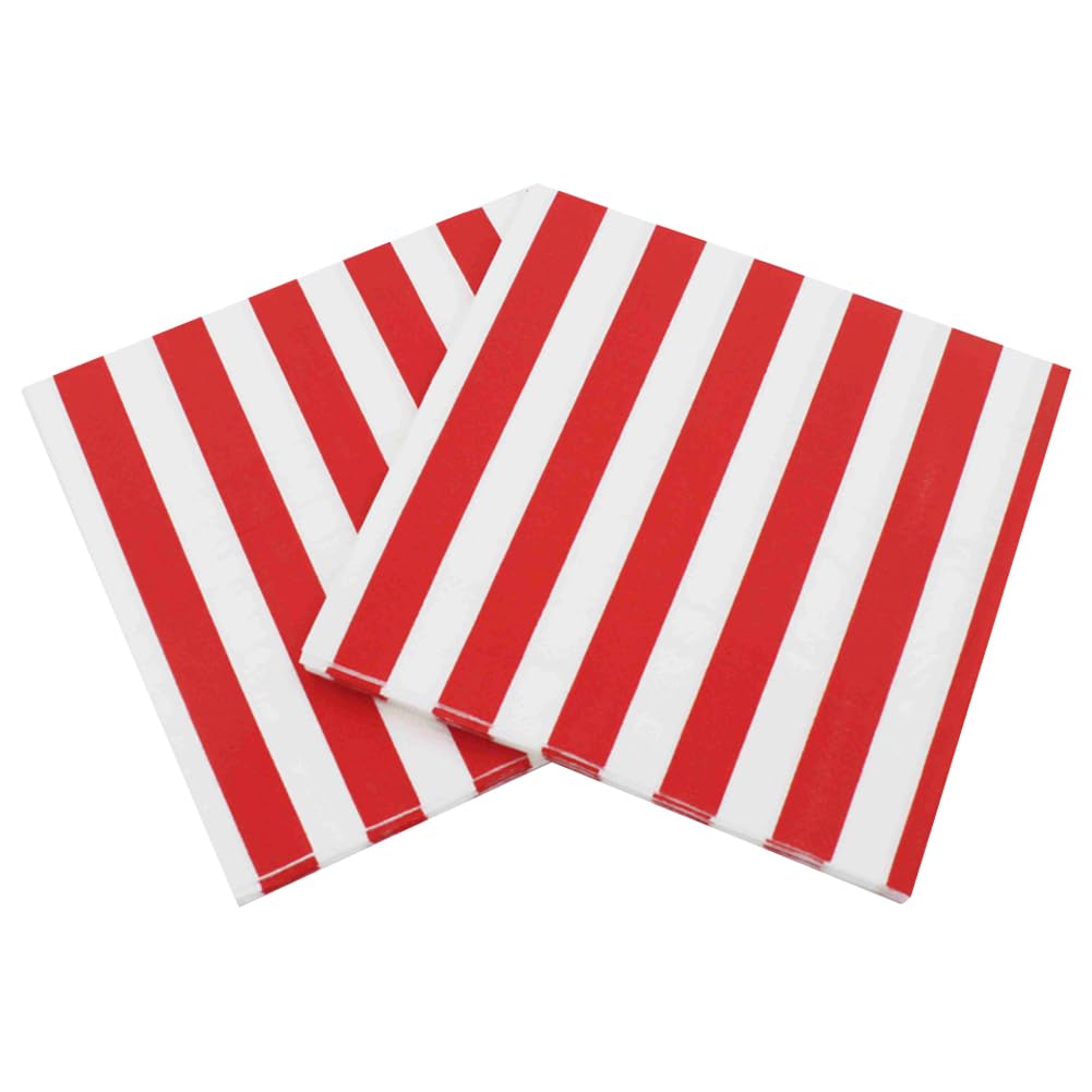 JIHUOO 40 Pcs Red and White Striped Paper Dinner Napkins Stripes Cocktail Napkins Wedding Stripe Napkins Tea Party Beverage Napkins Birthday Lunch Napkins Wedding Guest Napkins for Bathroom