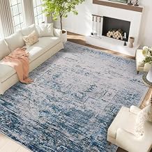 CAROMIO 8x10 Area Rugs for Living Room, Machine Washable Non-Slip Ombre Vintage Distressed Accent Rug, Ultra-Thin Soft Large Area Rug for Bedroom Dining Room, Blue/Beige Multi