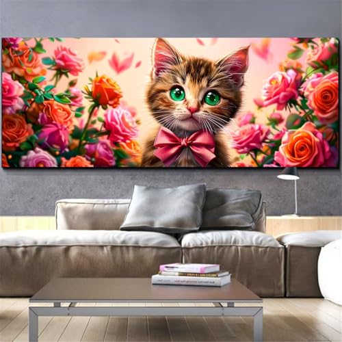 Diamond Painting Chat 40x120cm : Kit Complet Anti-Stress pour Loisirs Adultes