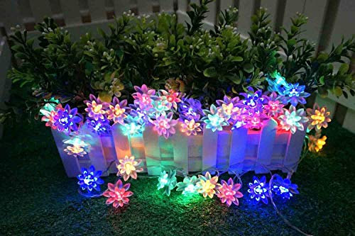 Image of Xenith 14 LED Double Silicone Lotus Flower Fairy String Decorative Lights for Diwali Christmas Tree Home Bedroom Window Wall Garden Lighting Navratri Ganpati Decoration (Multicolor, 3.5 Meter)
