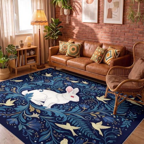 Alfombra con estampado de conejo lavable para sala de juegos y oficina 4