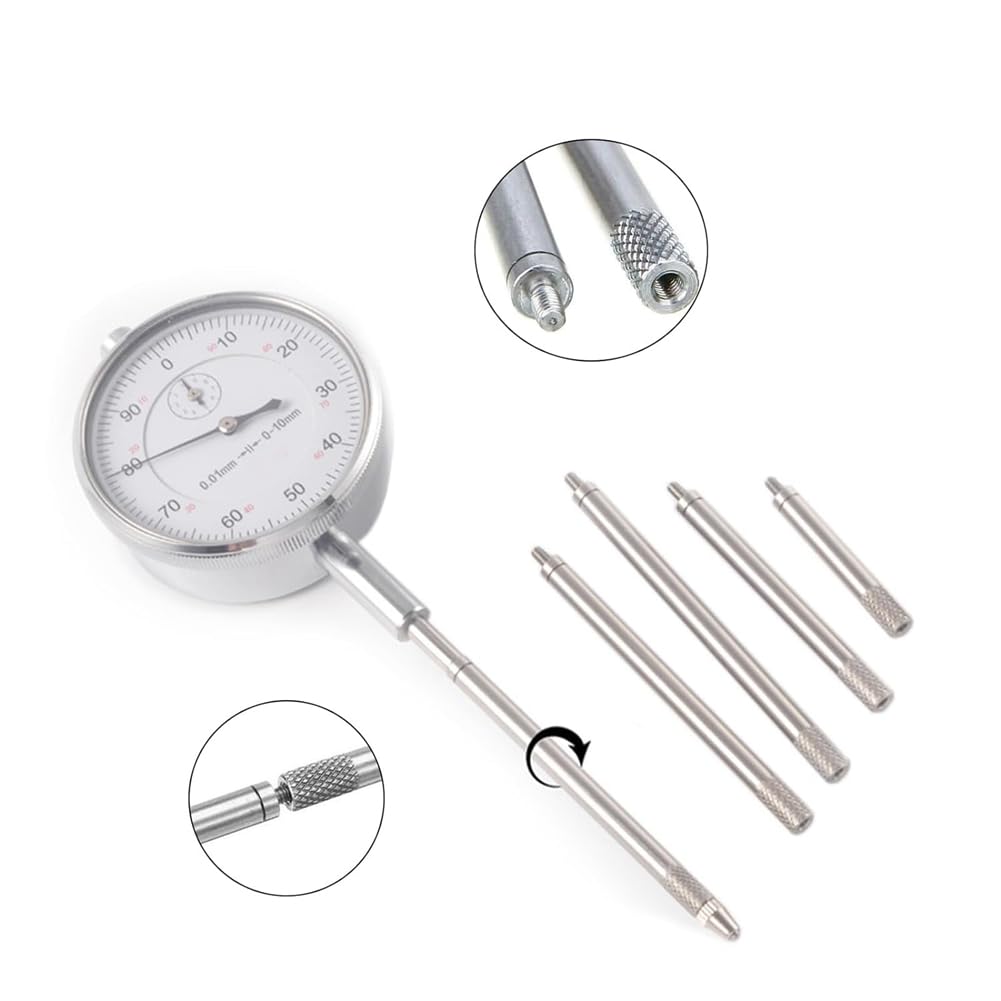 Juego de 6 barras de extensión de reloj comparador con rosca M2.5, barra de extensión de 10 a 100 mm, medición para relojes comparadores y pantallas digitales