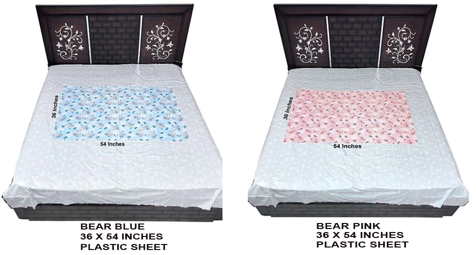 Image of EcoSoft Plastic Sheet,PVC Sheet for Kids,Rubber Sheet for Babies,Bed Wetting Protector(90 x 135 cm) (Bear Pink & Blue)