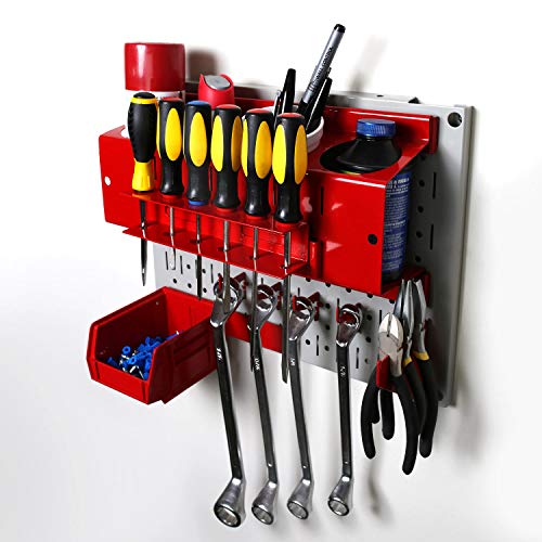 Pegboard Wall Organizer Tiles - Wall Control Modular Galvanized Steel Pegboard Tiling Set - Four 12-Inch Tall X 16-Inch Wide Peg Board Panel Wall Storage Tiles - Easy To Install (Metallic) #TOP3