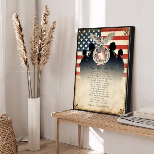 Image of American Flag Framed Canvas Wall Art, 4th of July Red White Blue Canvas Prints, USA Flag with Bald Eagle Patriotic Decorations, Vintage Independence Day Wall Decor for Bedroom Living Room 8x10