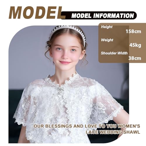 Girl's Elegant Lace Bridal Wedding Shawls, White Floral Embroidered Shrug Bolero Cape Guest Flower Girls2