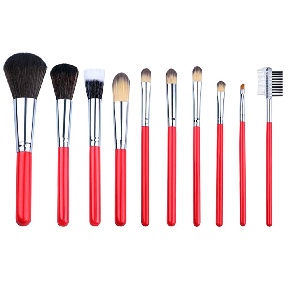 Makeup Brushes, BEAUTING Makeup Brushes Kit 10 Pieces Premium Synthetic Kabuki Foundation Oval Face Eyeshadow Cosmetics Blending Brush Tool With Leather Bag (Red)