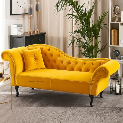 Image of Velvet Modern Chesterfield Chaise Lounge Couch 188 X 61 X 76 for Your Loving Space, Yellow