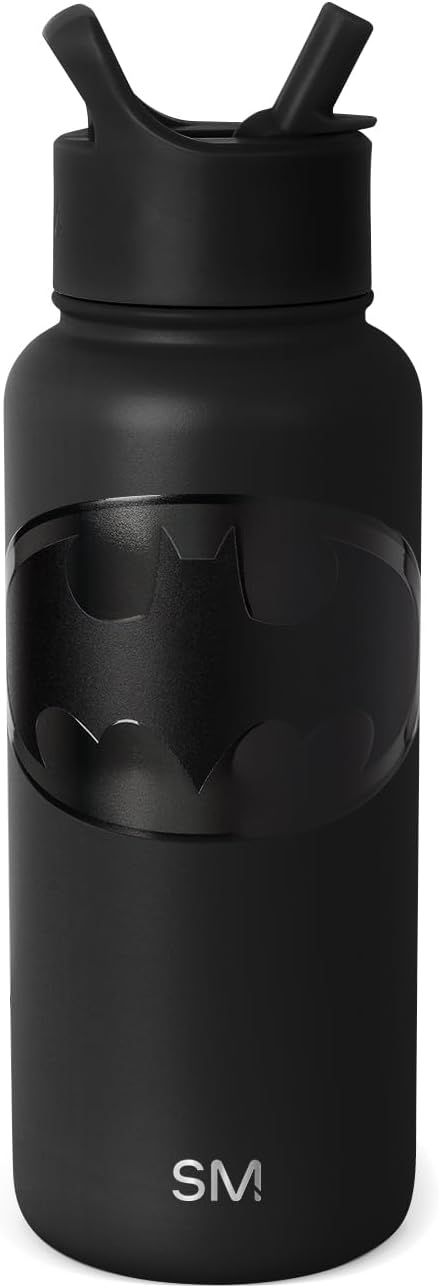 Simple Modern Batman DC Comics Water Bottle with Straw Lid Insulated Stainless Steel Metal Thermos | Gifts for Women Men Reusable Leak Proof Flask | Summit Collection | 32oz Batman Bat Signal