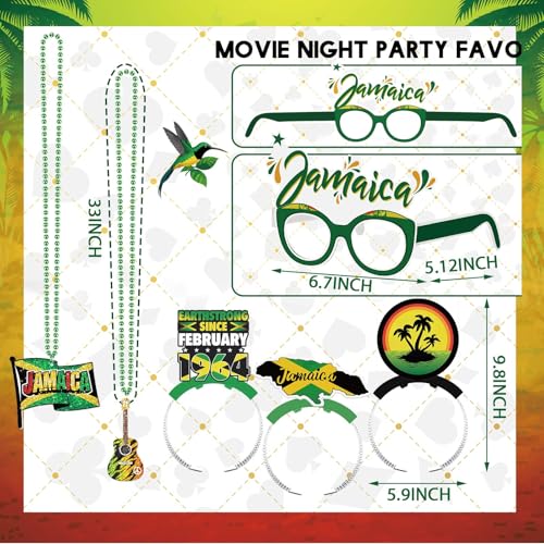 Image of Kenning 36 Pcs Jamaica Party Decorations 12 Beaded Necklaces 12 Headbands 12 Reggae Theme Paper Eyeglasses Prop Accessories Tiaras for Jamaican Festival Reggae Birthday Decor Flag Party Supplies