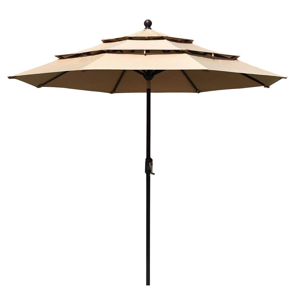 Amazon Com Eliteshade Sunbrella 9ft 3 Tiers Market Umbrella Patio Outdoor Table Umbrella With Ventilation And 5 Years Non Fading Top Heather Beige Garden Outdoor