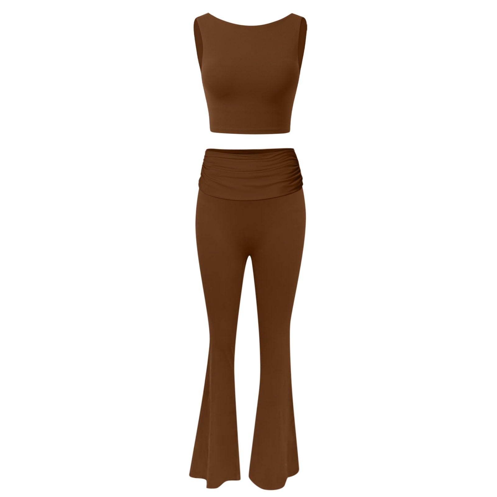 Ensemble Sport Femme Sexy- Ensemble Yoga sans Manches Fitness Gilet Séchage Rapide Coupe Slim Évasé Pantalons Couleur Unie Décontracté Confortable Chic Et Élégants Extérieur Running Tailleurs