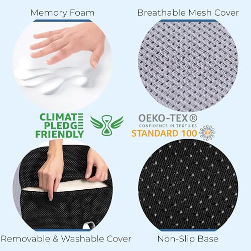 Image of 5 STARS UNITED Seat Cushion - Memory Foam Chair Cushion for Tailbone Pain Relief - Ergonomic Support for Coccyx, Sciatica & Butt - Office, Desk & Gaming Chair, Car Seat, Wheelchair, Light Gray Mesh