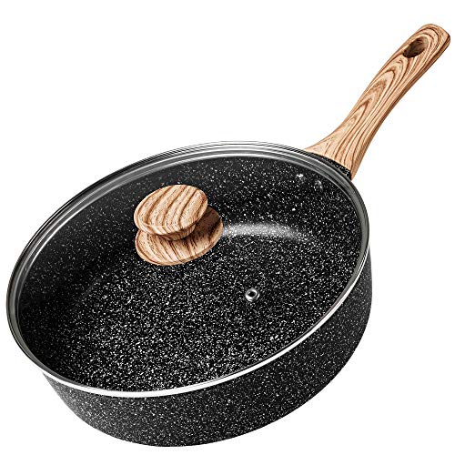 MICHELANGELO Deep Skillet Nonstick with Lid, 9.5 Inch Deep Frying Pan with Lid Nonstick Pan, Saute Pan Nonstick Skillet with Lid, Frying Pan Nonstick with Lid Induction Pan with Bakelite Handle