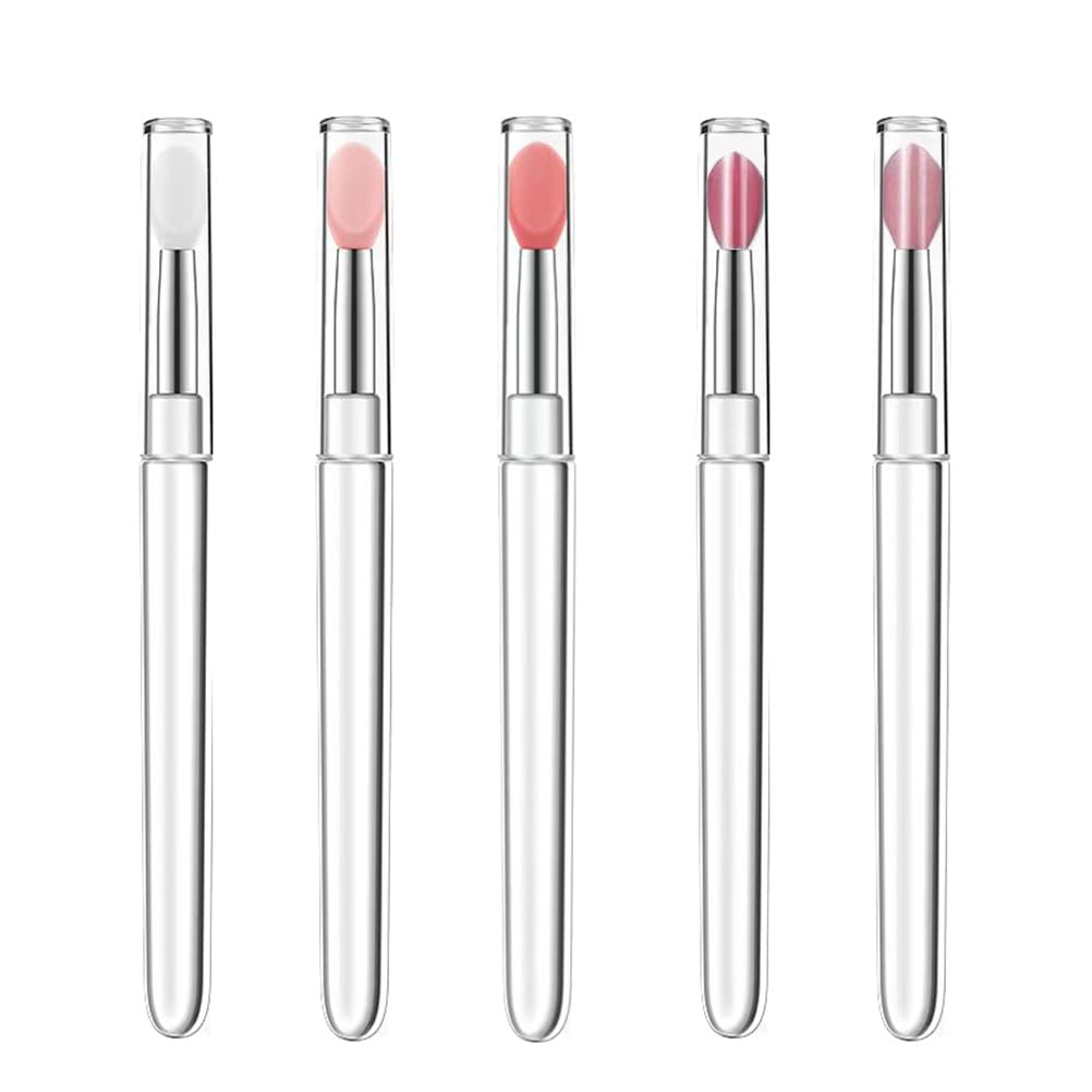 Ensemble de 5 pinceaux à lèvres en silicone avec couvercles, comprenant des pinceaux à lèvres,des pinceaux exfoliants pour les lèvres et des pinceaux cosmétiques,pinceau silicone,gommage levre