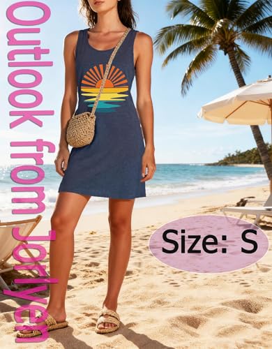 Image of Summer Tank Dress for Women Casual Vacation Sundress Coconut Tree Graphic Beach Cover Up