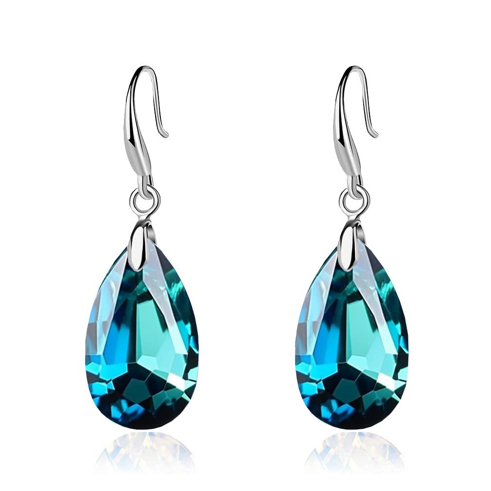 Austrian Crystal Teardrop Dangle Hook Earrings for Women 14K Gold Plated Hypoallergenic Jewelry