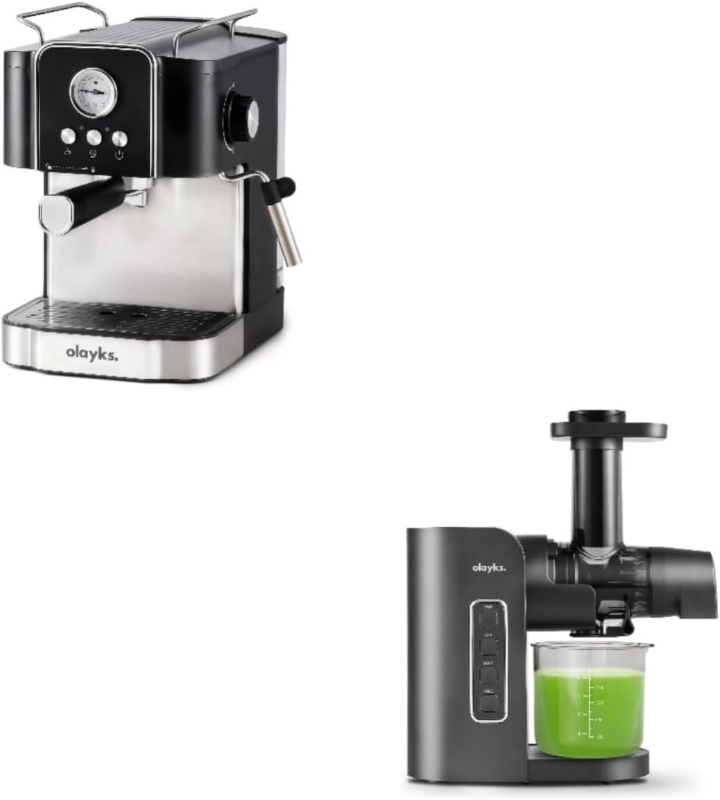 Espresso Machine 20 Bar, Professtional Espresso Coffee Maker with Milk Frother Steam Wand for Latte, Cappuccino and Cold Press Juicer,Slow Masticating Juicer with Soft & Hard Modes,Juicer Machines Veg