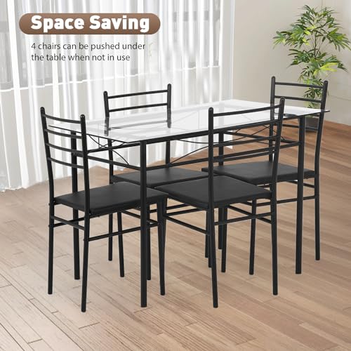 PayLessHere Kitchen Dining Room Table and Chairs Set 5-Piece Classic Dining Table Set for 4,Glass Top Table and 4 Rectangular Modern Chairs with Metal Legs for Dining Room - Image 4