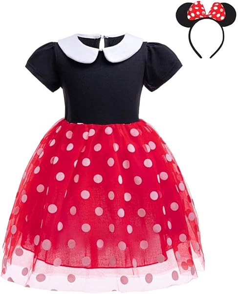 Lito Angels Disfraz Vestido de Princesa Ratona Mouse con Aro de Pelo Orejas de Ratón para Bebe Niñas Talla 18-24 meses, Lunares Rojo (Número de etiqueta 90) - 1
