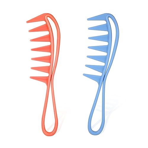 Miniatura 1 de 2 peines de dientes anchos, peines de dientes grandes, peine de dientes anchos para rizos de dientes de tiburón, herramienta de peinado para cabello
