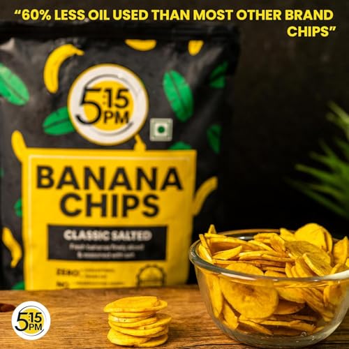 Image of 5:15PM Kerala Banana Chips 400gm Packet - Crispy Yellow Baked Banana chips Wafers | Classic Salted Flavour (Pack of 3)