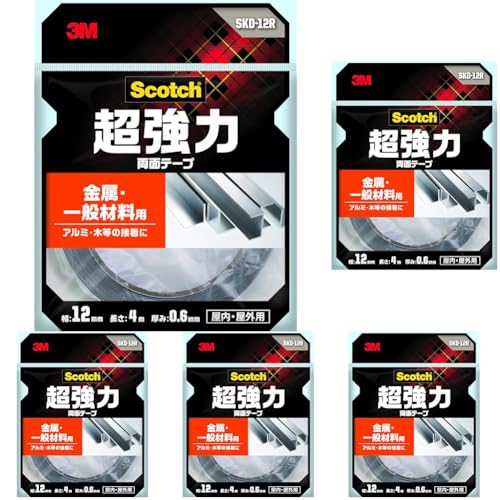3M 両面テープ 超強力 金属 一般材料用 幅12mm 長さ4m スコッチ SKD-12R セミロング (× 5)