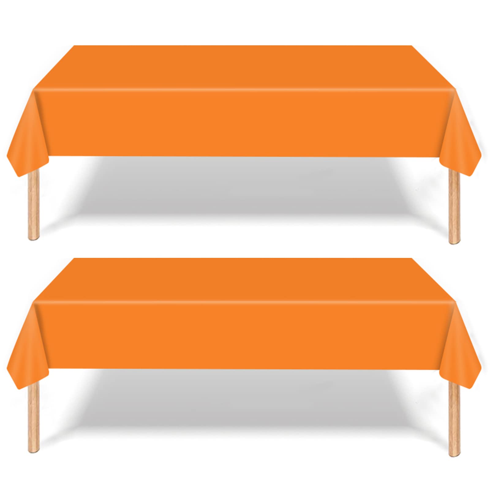 RONGZUBAT Orange Plastic Tablecloths 2 Pack, 137 x 274 cm Disposable PE Rectangle Table Covers, Waterproof Wipeable Party Table Cloths for Birthday Halloween BBQ Picnic