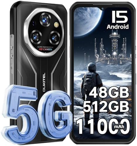 WP55 Pro 5G Rugged Smartphone Unlocked Android 15, 48GB+512GB/TF 2TB CellPhones, 11000mAh(33W) Battery, 6.6" FHD+120HZ Display, 108MP Camera, 5G Dual SIM Phone, NFC/GPS/OTG/IP68/IP69K
