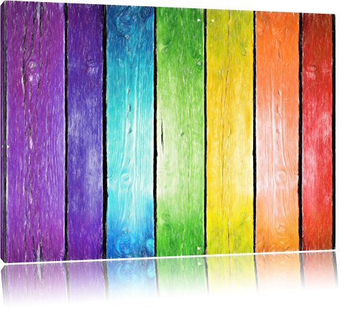 Pixxprint Bunte Zaunlatten, Größe: 80x60cm, Leinwandbild, fertig gespannt, Wandbild, Dekoration, Kunstdruck, kein Poster