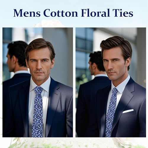 Image of Floral Ties Skinny Tie for Men, Cotton Mens Neckties for Weddings | 2.56'', floral, slim, soft and comfortable, men's neckties for casual, business, party, daily, dating