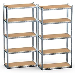 Langria Estanteria Metalica VOUNOT 2 x Estantería Metálica 180x90x40 cm, Estante Almacenamiento de 5 Niveles, Estantería Cargas Pesadas, Montaje sin Herramientas, Carga de 875 kg, para Garaje, Bodega, Trastero