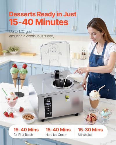 Image of VEVOR Commercial Hard Ice Cream Machine, 500W 1.32 Gal /Hour, Gelato Hard Serve Ice Cream Maker with 2.8L 304 Stainless Steel Cylinder, Auto Clean LED Panel High Productivity for Snack Bar Restaurants