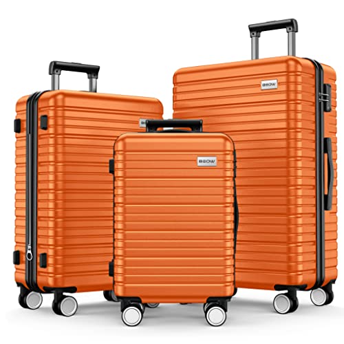 BEOW Luggage Sets 3 Piece Expandable Hard Sided Suitcase Sets 3 Pcs With Durable Spinner Wheels Lightweight Zipper Luggage With Tsa Lock Luggage Sets For Women Men Orange 20/24/28 Inch