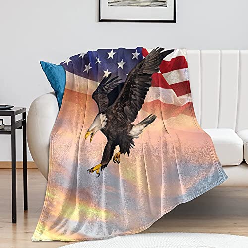 Reunbmq Super Soft Flannel Fleece Throw Blanket, Lightweight Sherpa Blankets Comfortable Bed Throws 3D Printed Blanket For Couch/Chair/Sofa/Bed/Dorm/Bedroom/Home (Eagle American Flag) #TOP7