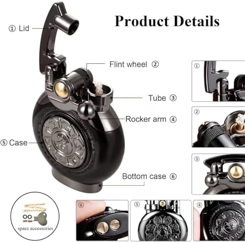 Bsdurable Vintage Antique Lighter, Reusable Windproof Trench Lighter, Cool Lighters, Birthday Gifts for Men Dad Husband (Black)