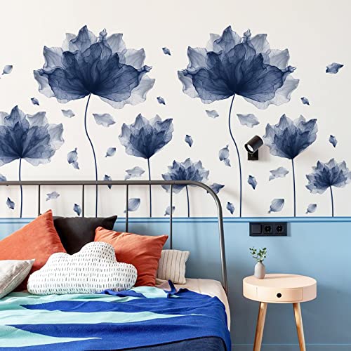 Royolam 59.1'' X 49.6'' Huge Flower Petal Wall Decals Living Room Floral Wall Stickers Removable Peel And Stick Waterproof Wall Art Decor Stickers For Bedroom Bathroom Office (Navy) #TOP2