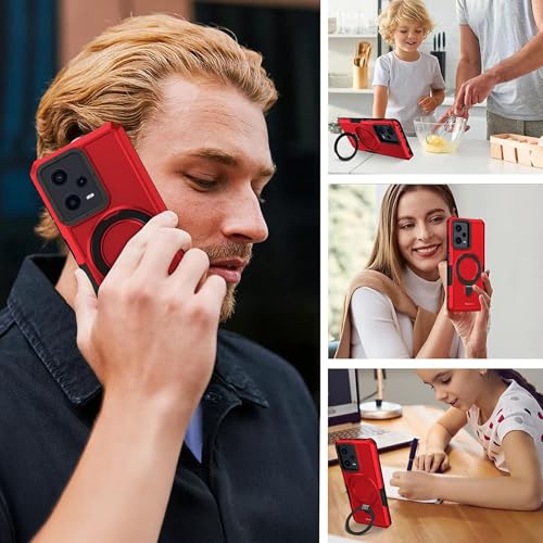 Image of Vaku Luxos Astor Military Grade Back Cover Case for Redmi Note 12 Pro 5G with Rotable Ring Kickstand Shockproof Protective Cell Phone TPU Case- Red