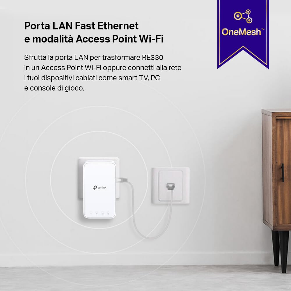 TP-Link Ripetitore WiFi RE330, amplificatore WiFi AC1200, estensore fino a 120 ㎡, potente ripetitore per casa con porta ethernet, compatibile con tutti i box internet