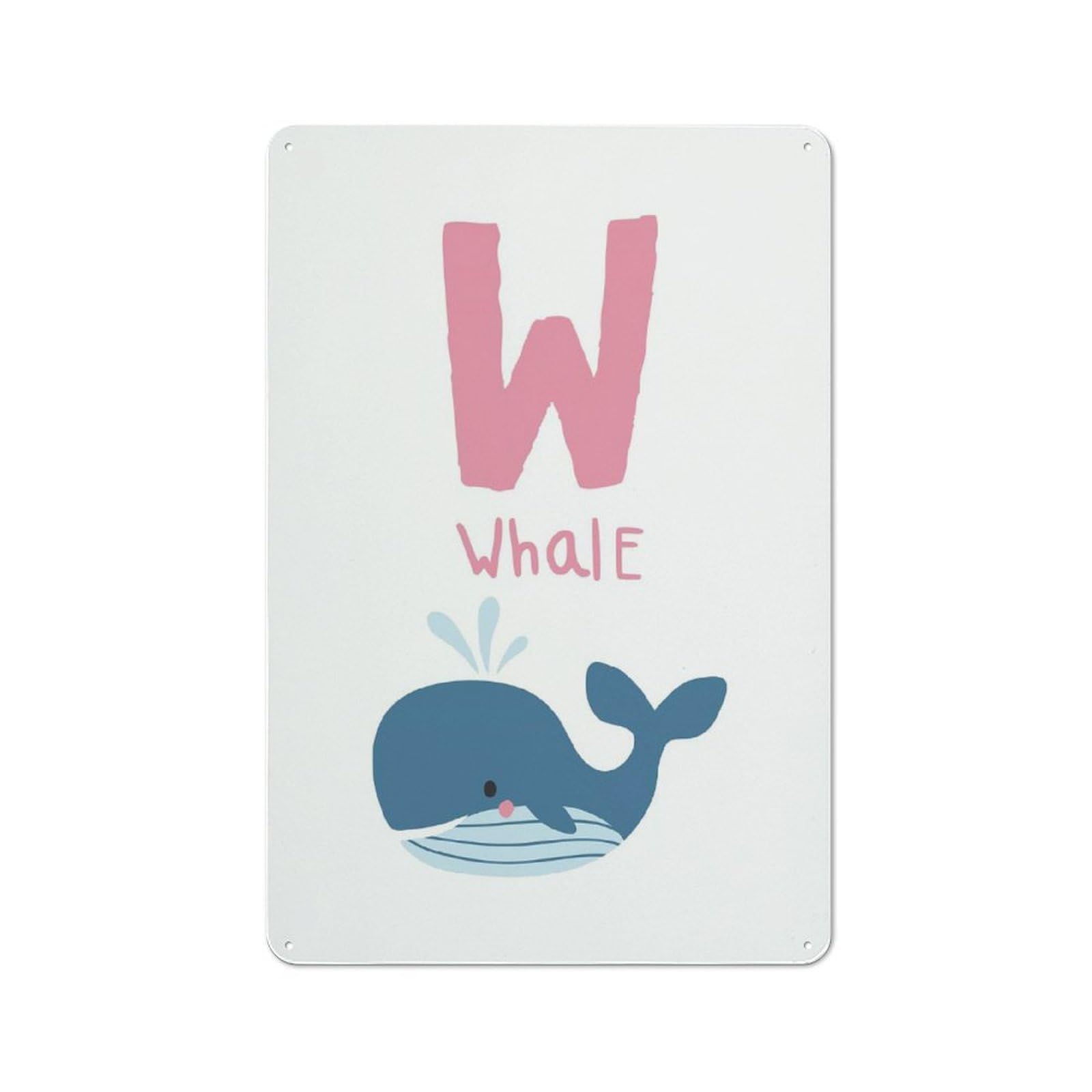 Junmoney Whale With W Illustration Rustic Metal Wall Sign 30X20cm For Kitchen Or Home Bar, Suited To Home Bar Enthusiasts