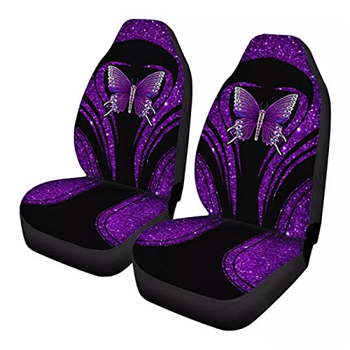 STUOARTE Lot de 2 housses de siège avant de voiture avec imprimé papillon polynésien - Ajustement universel - Housses de siège extensibles pour SUV, berline, camionnette, camion - Violet Cover