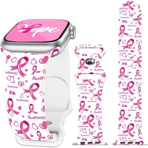 Breast Cancer Awareness Accessories Watch Band Compatible with Apple Watch Bands for Women Pink Ribbon 38mm 40mm 41mm 42mm 44mm 45mm 46mm 49mm iphone iWatch Series 11 10 9 8 7 SE 6 5 4 Ultra 3 2 1 Silicone Replacement Strap Band