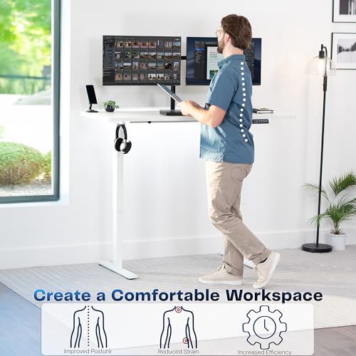 Image of VIVO Electric 60 x 24 in Standing Desk, Memory Height Adjustment, 1B Series, Holds 220 lbs, One-Piece White Top, White Frame, DESK-KIT-1W6W