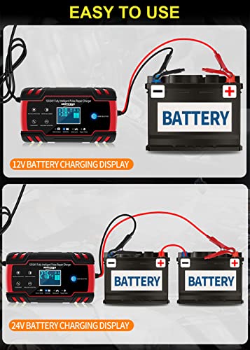 PROFIKLA 12V/24V 8Amp Car Battery Charger, Automatic Smart Battery Charger with Intelligent Charges, Repairs, Maintains Lead Acid Batteries, Car, Motorcycle, Boat Mower Battery - Image 6