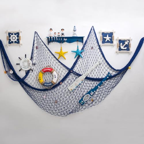 Red de pesca azul de algodón YARNOW de 2 unidades para decoración 5