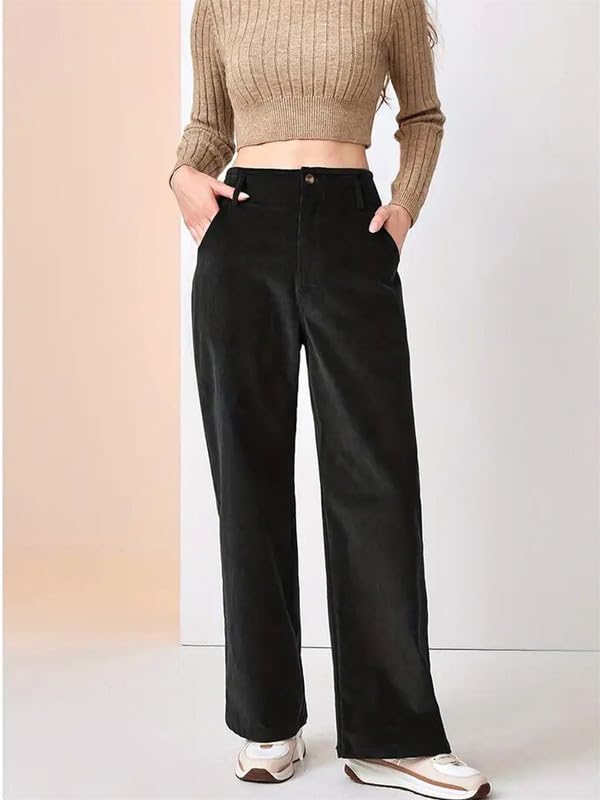 Generisch Damen-Hose mit hohem Bund vielseitig einsetzbar schlankmachende Cordhose mit weitem Bein Trendige Freizeithose